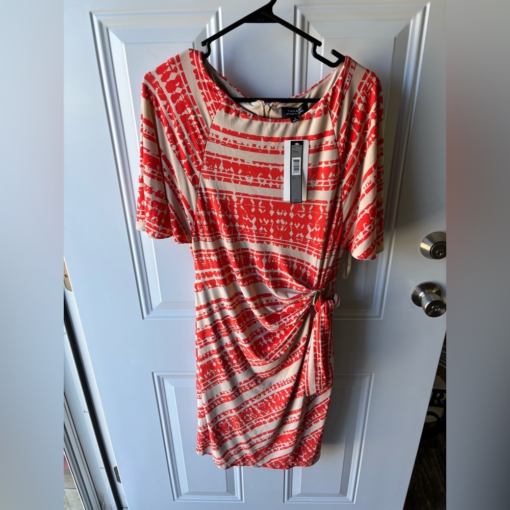 Tahari Arthur S. Levine Dress Stretch Knit Tie Belt Ruched Flutter Dolman S:8